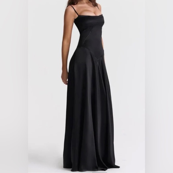 Commense Dresses & Skirts - Commense Lace Up Back Satin Maxi Dress  Black  Extra Small  New With Tags